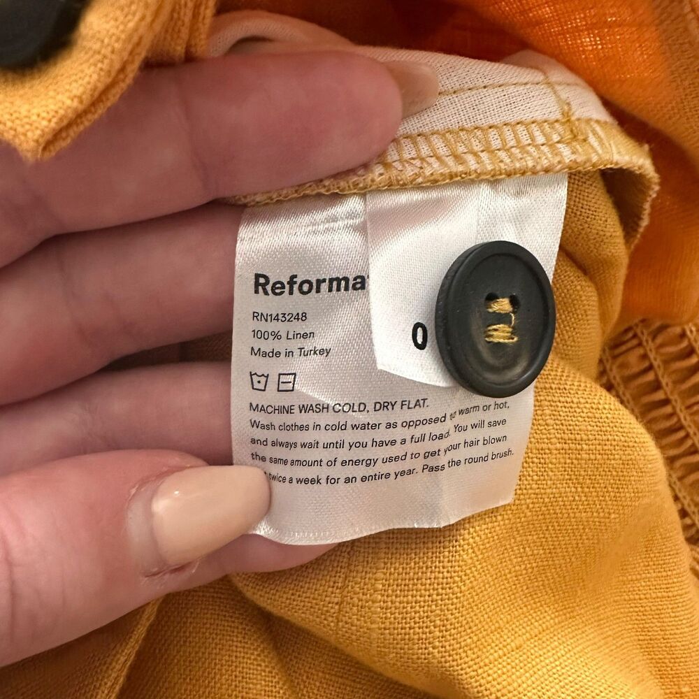 REFORMATION Wide Leg‎ Linen Jumpsuit Mustard Yellow Sz 0 - Picture 6 of 6